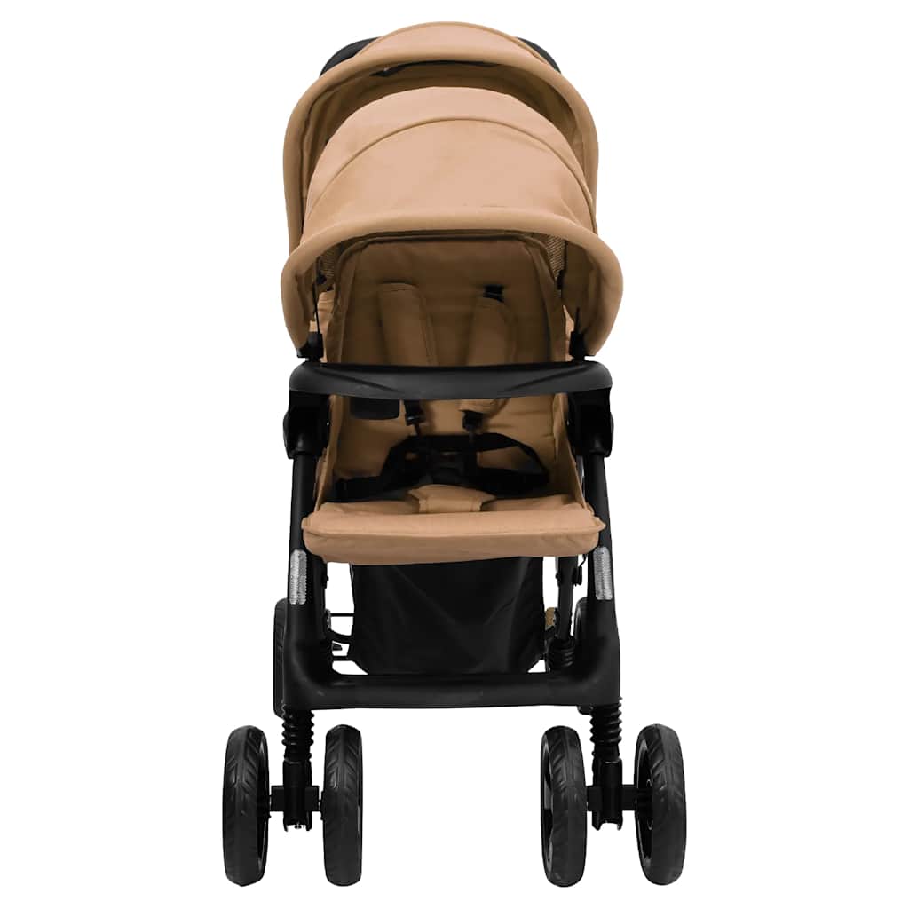 Cochecito VidaXL Twin Tandem Acero Taupe