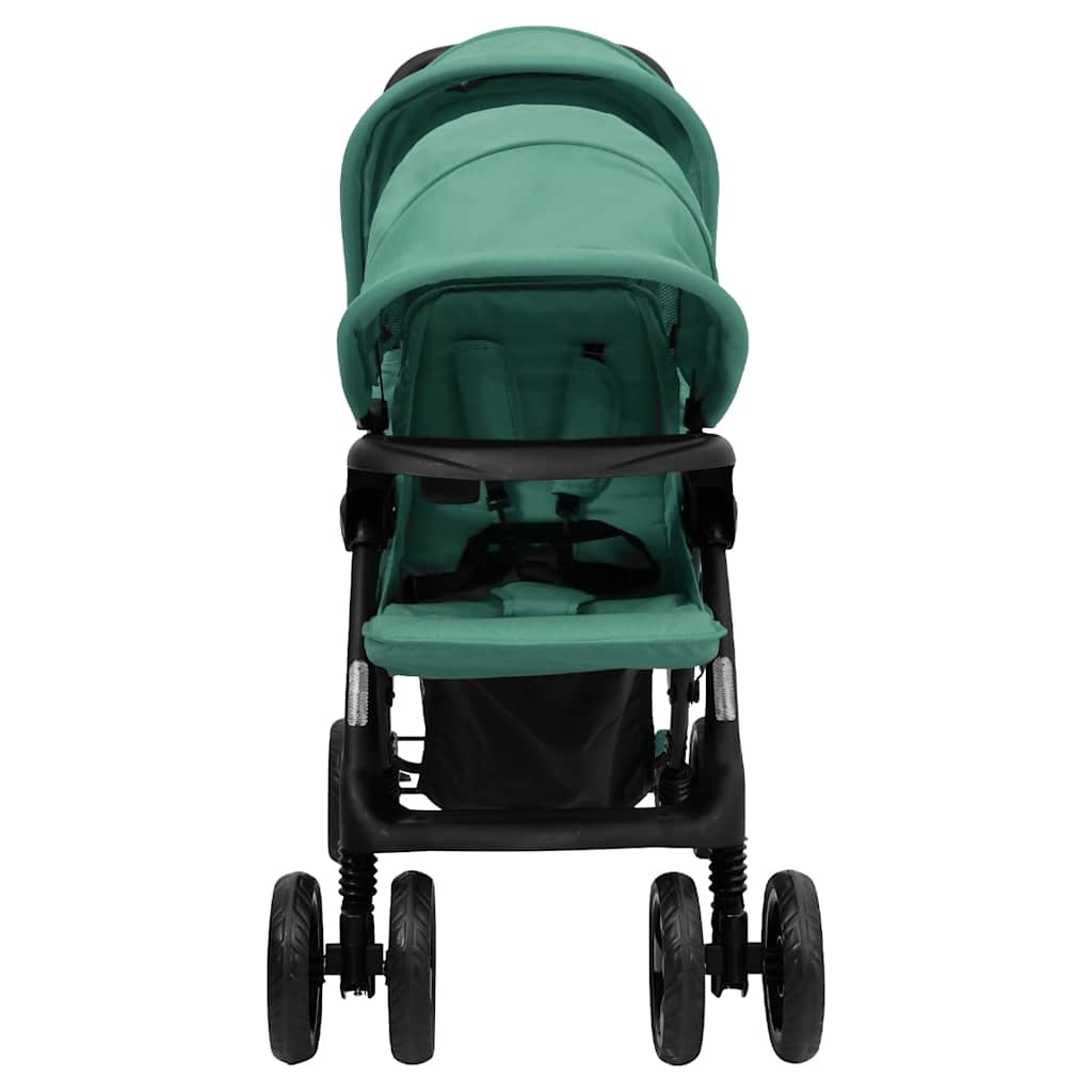 Cochecito VidaXL Twin Tandem Verde Acero