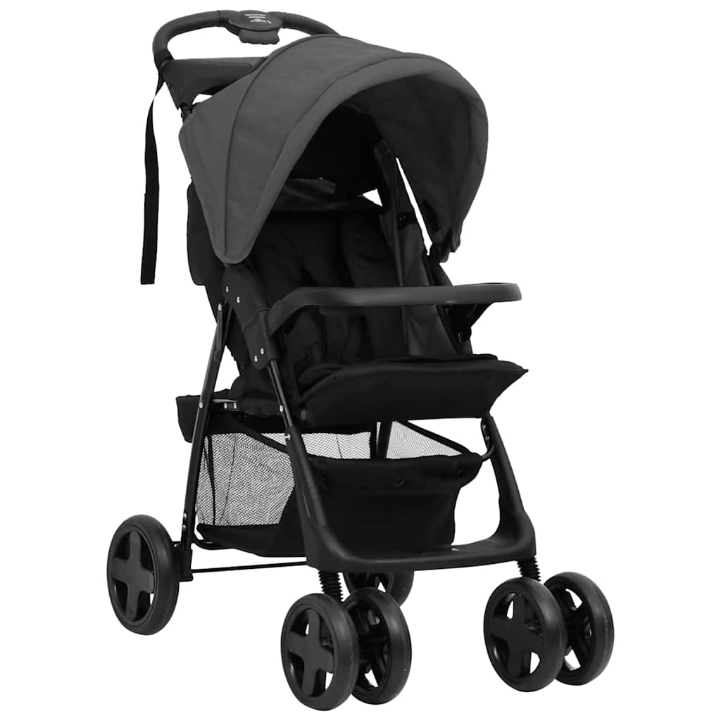 Vidaxl passeggino 3 in 1 in acciaio grigio scuro e nero