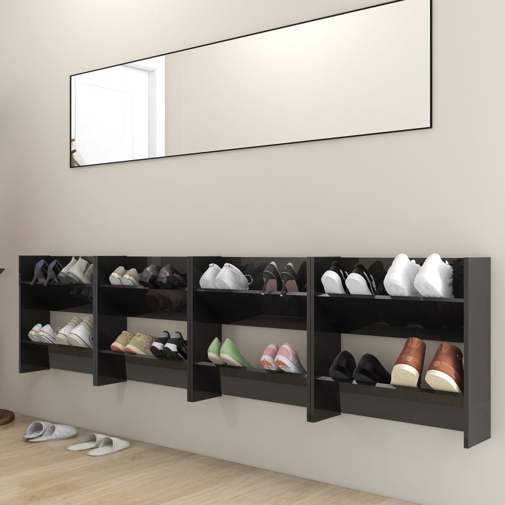 Armadi da scarpe a parete Vidaxl 4 St 60x18x60 cm in legno alto nero