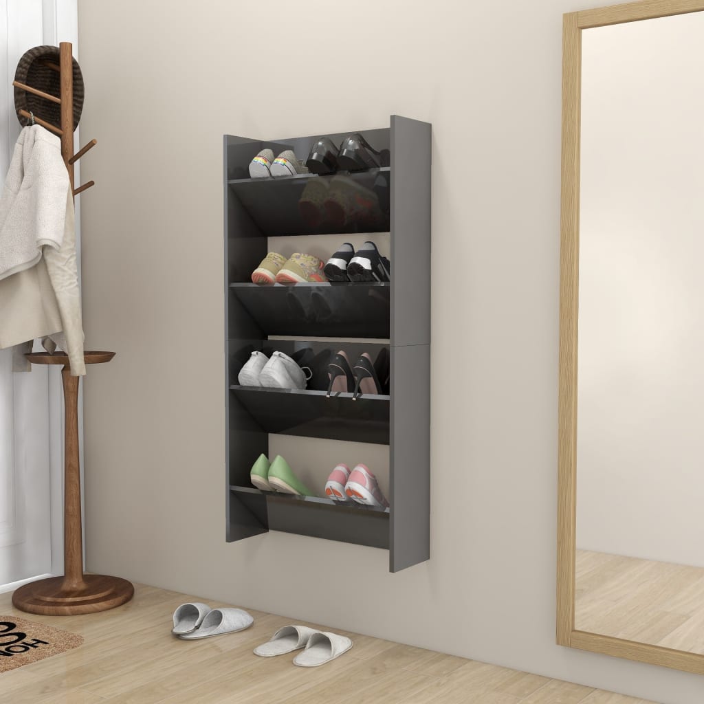 Vidaxl Wall Shoe Armates 2 St 60x18x60 cm Legno grigio lucido alto