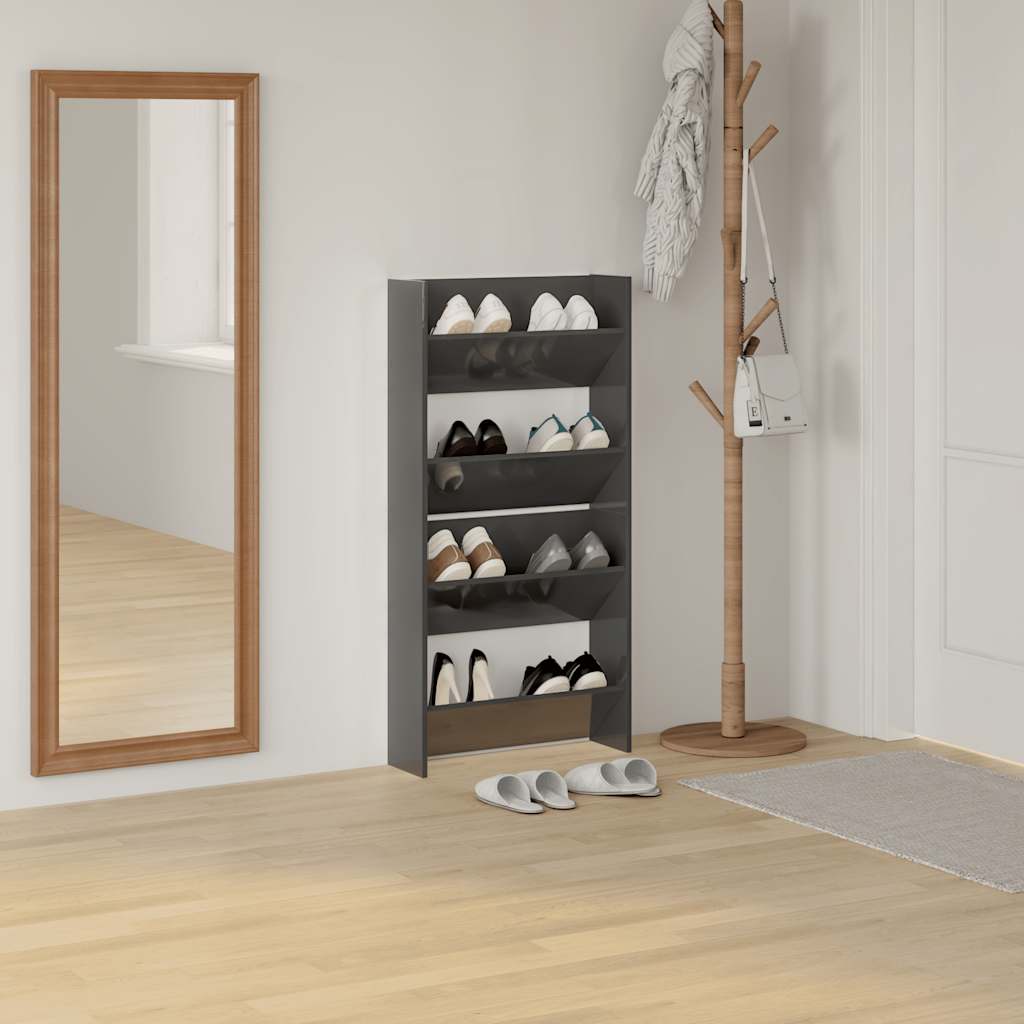 Gabinetes de zapatos de pared Vidaxl 2 st 60x18x60 cm de madera gris alto brillo