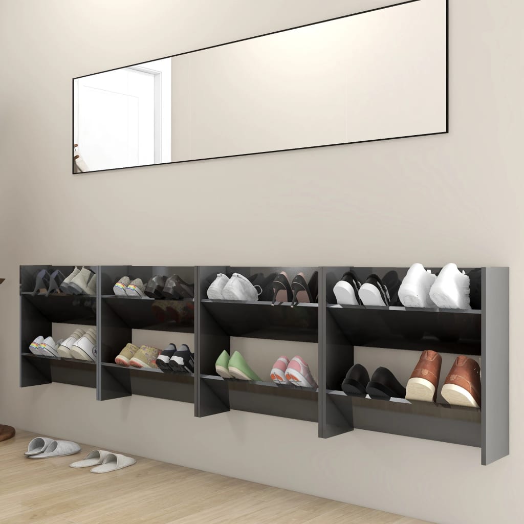 Armadi per scarpe a parete Vidaxl 4 St 60x18x60 cm in legno grigio lucido