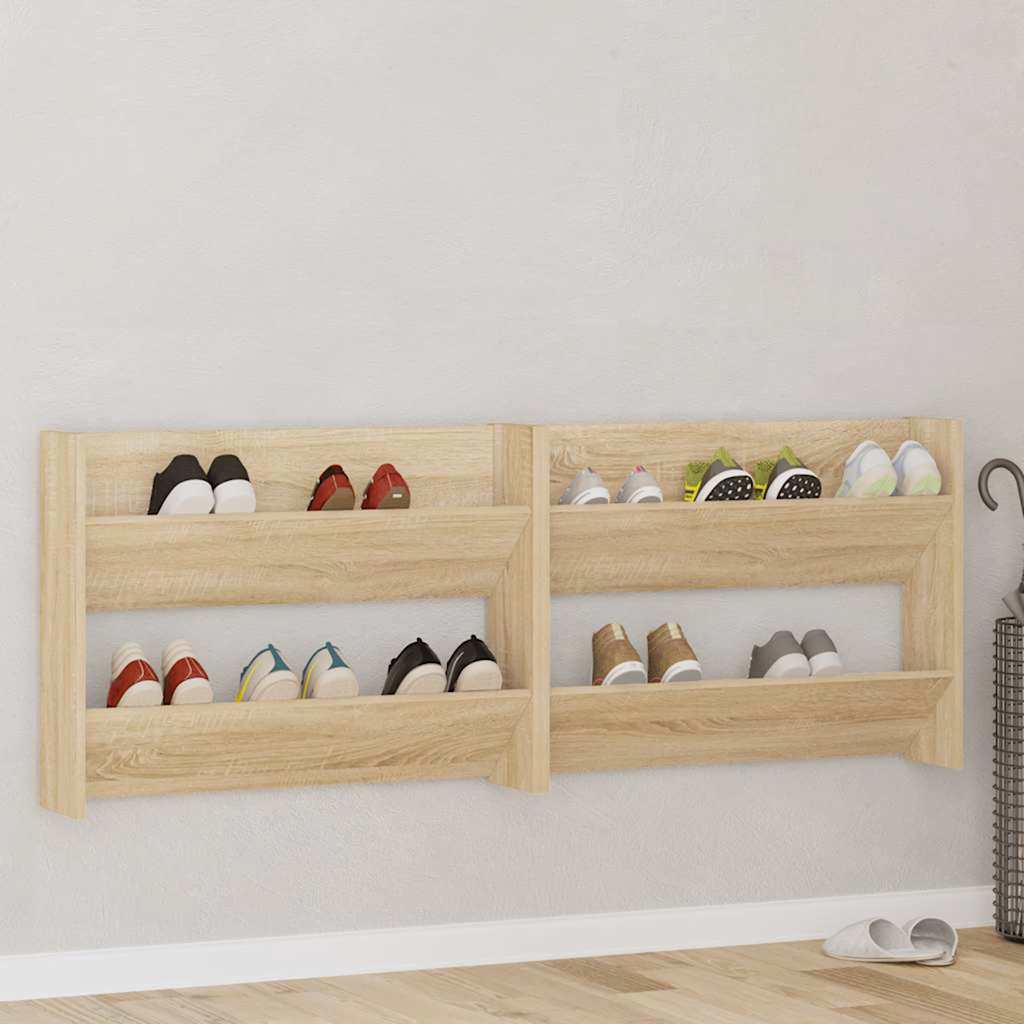 Vidaxx zapateros de pared 2 piezas aglomerado roble sonoma 80x18x60 cm