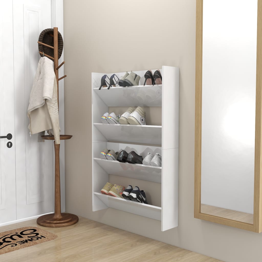 Vidaxl Wall Shoe Armates 2 ST 80x18x60 cm Properpata in legno Bianco lucido