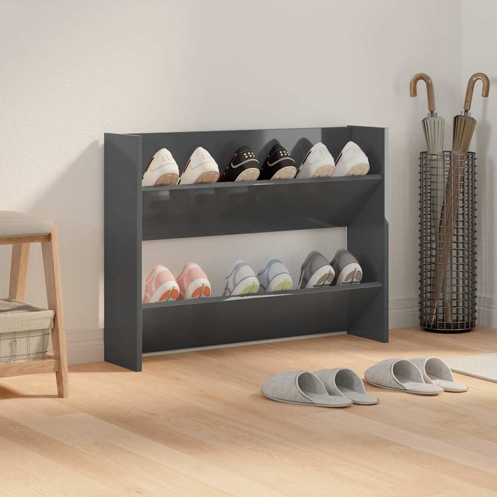 Vidaxl wandschoenenkast 80x18x60 cm bewerkt hout hoogglans grijs