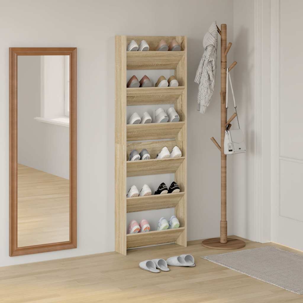 Vidaxx zapateros de pared 2 piezas 60x18x90 cm aglomerado roble sonoma