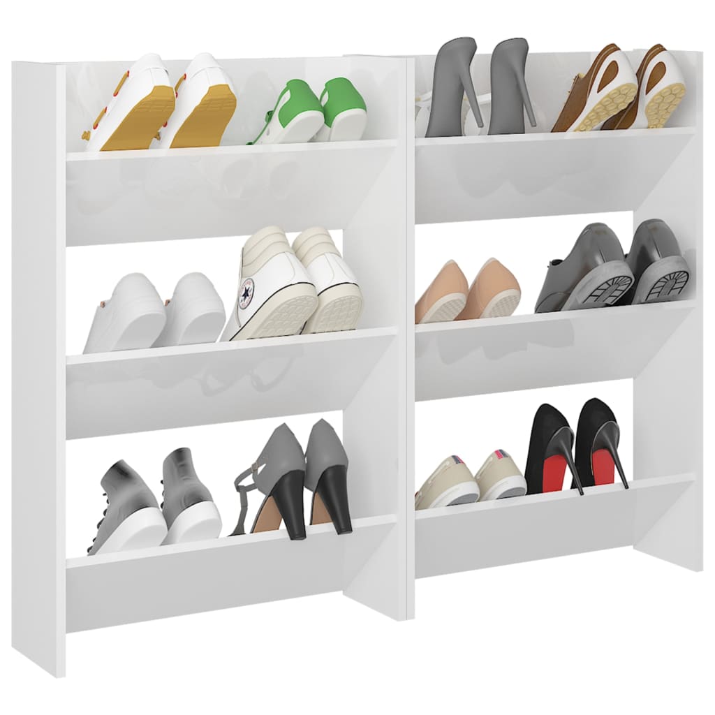 Vidaxl Wall Shoe Armabiets 2 PCS 60x18x90 cm Bianco di lucentezza in legno trasformato