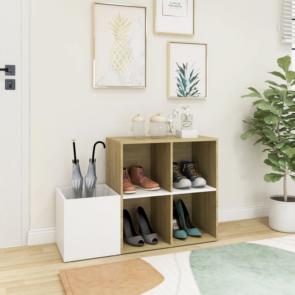 Gabinete de almacenamiento de Vidaxl 105x35.5x70 cm de madera procesada blanca y color de roble Sonoma