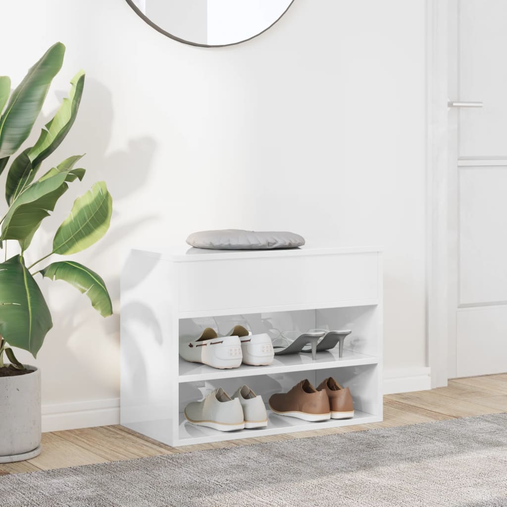 Vidaxl Shoes Bank 60x30x45 cm de madera procesada de alto brillo blanco