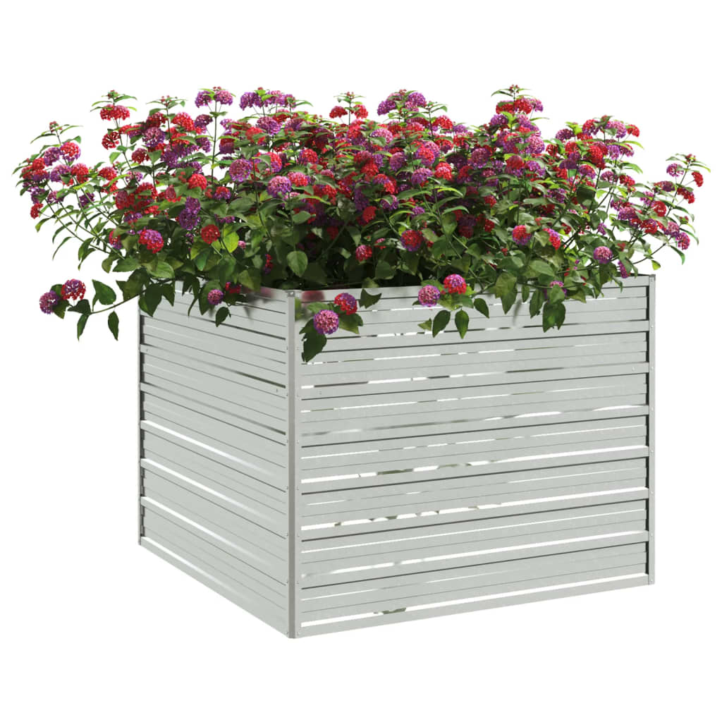 Plantador Vidaxl elevado 100x100x77 cm de acero galvanizado de plata