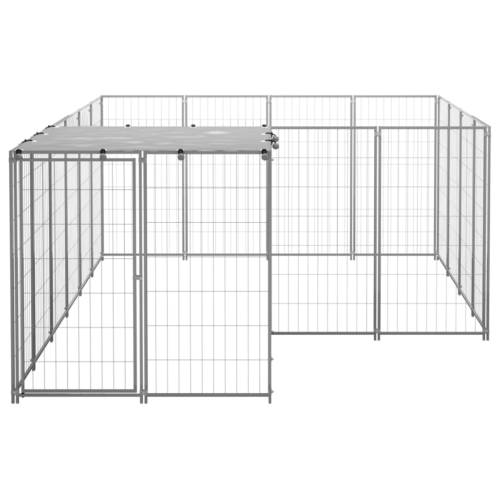 Perrera de perros Vidaxl 6.05 m² de color plateado de acero