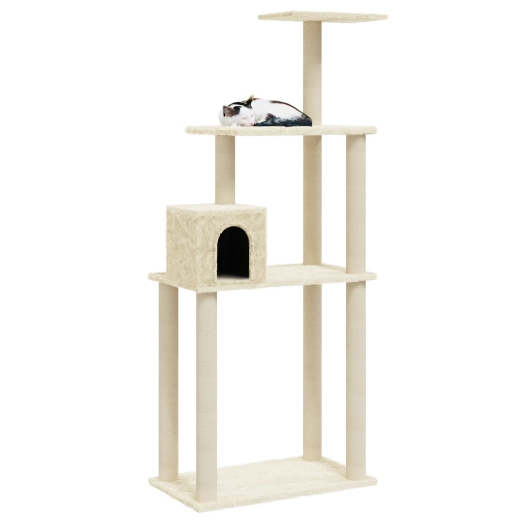 Vidaxl Cat Rastreing Post con postes de rascado de sisal 147 cm de crema