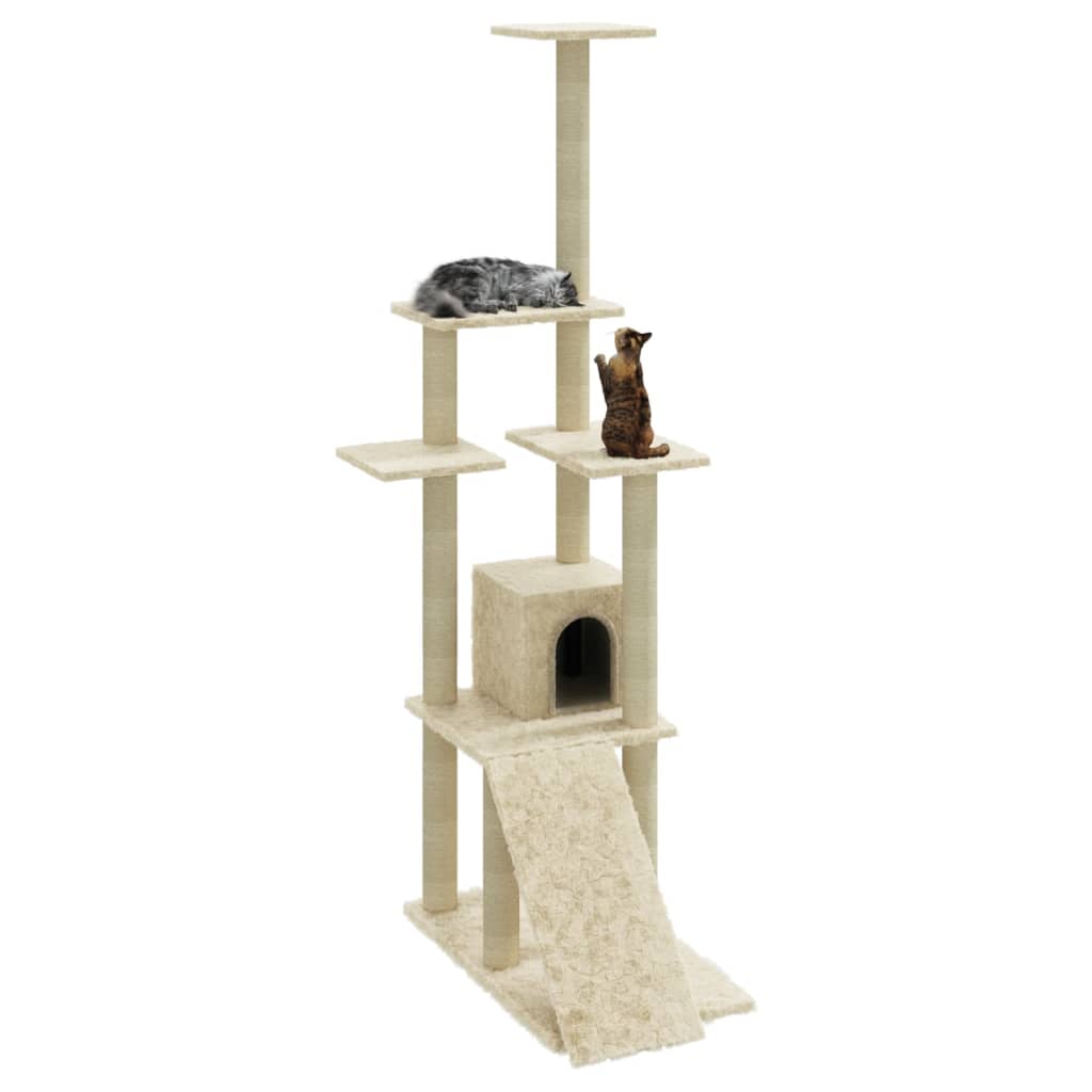 Muebles de gato de Vidaxl con postes de rascado de sisal de 155 cm de crema