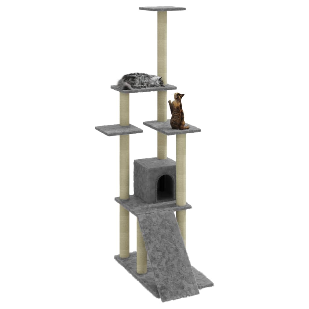 Muebles de gato de Vidaxl con postes de rascado de sisal 155 cm de gris claro