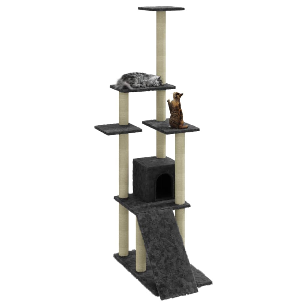 Muebles de gato de Vidaxl con postes de rascado de sisal 155 cm de gris oscuro