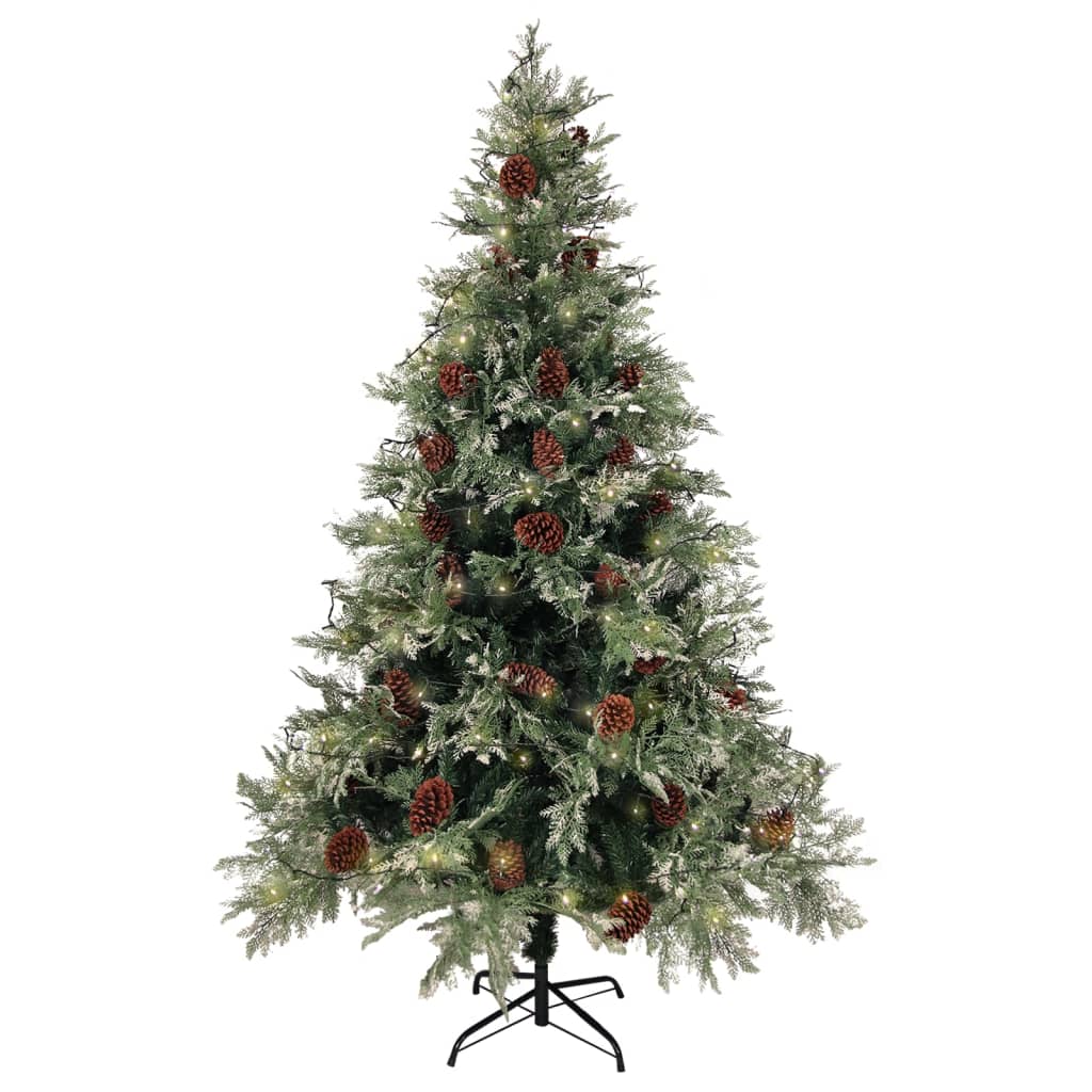 Albero di Natale Vidaxl con coni a LED e pini 120 cm PVC e PE verde e bianco