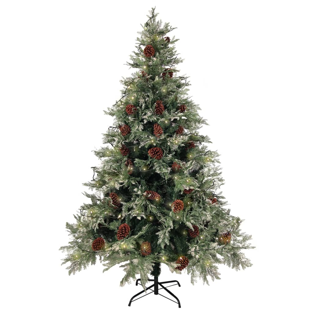 Vidaxl Tree di Natale con coni a LED e pini 150 cm PVC e PE verde e bianco