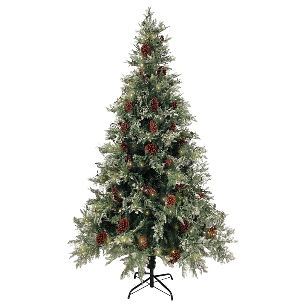 Vidaxl Tree di Natale con coni a LED e pini 195 cm PVC e PE verde e bianco