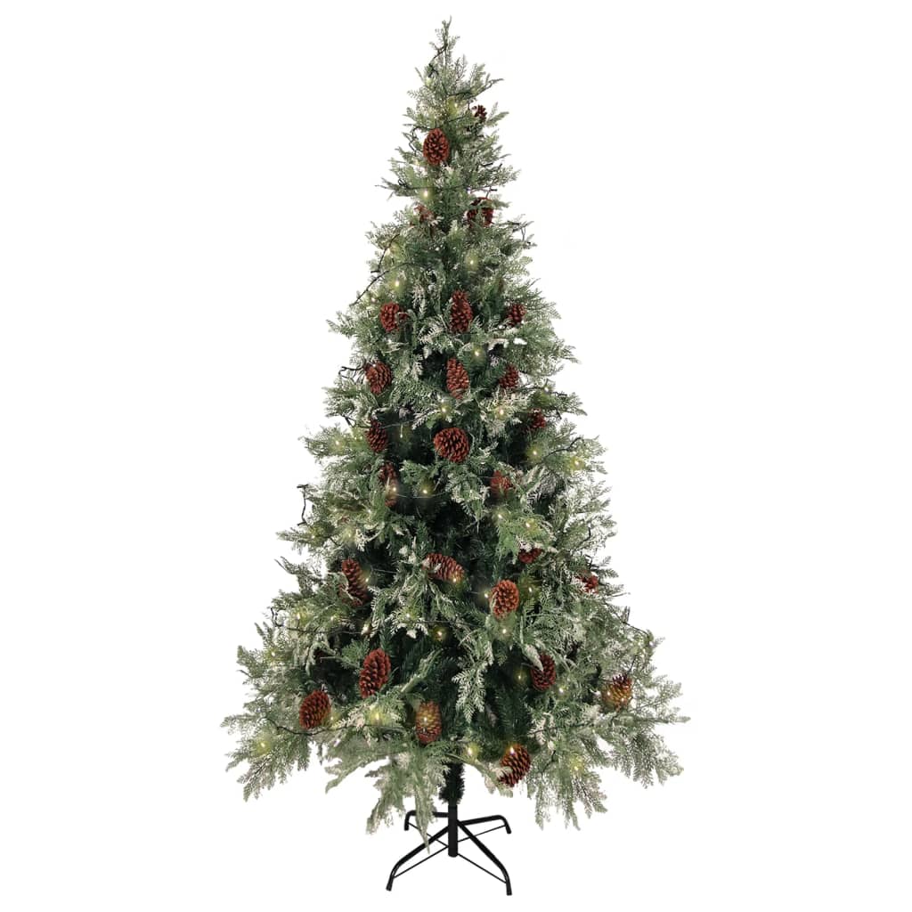 Vidaxl Tree di Natale con coni a LED e pini 225 cm PVC e PE verde e bianco