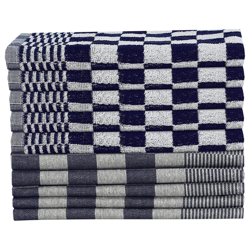 Vidaxl Set di panno da cucina a 10 pezzi blu cotone e bianco