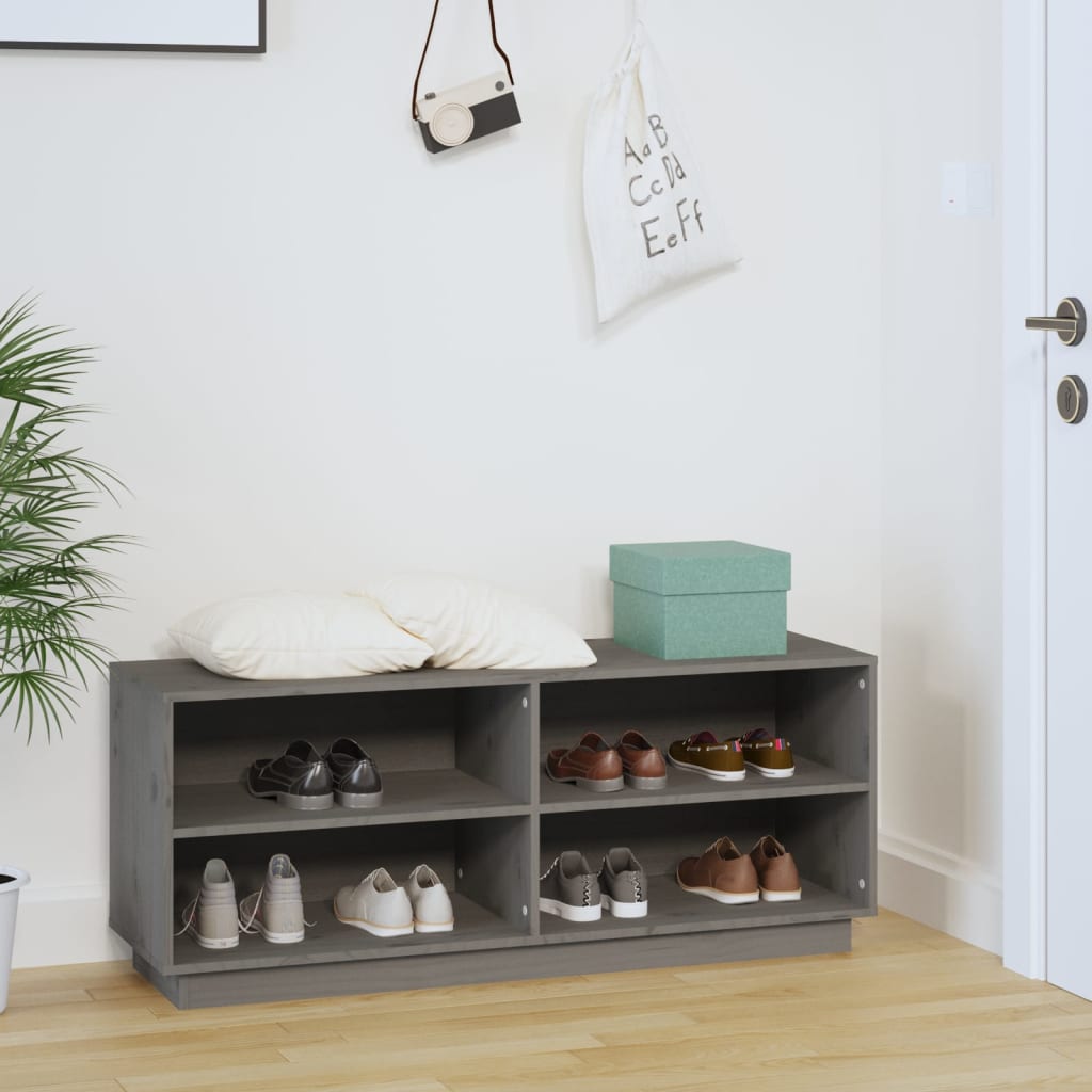 Vidaxl Cabinet da scarpe 110x34x45 cm Grigio in pino solido