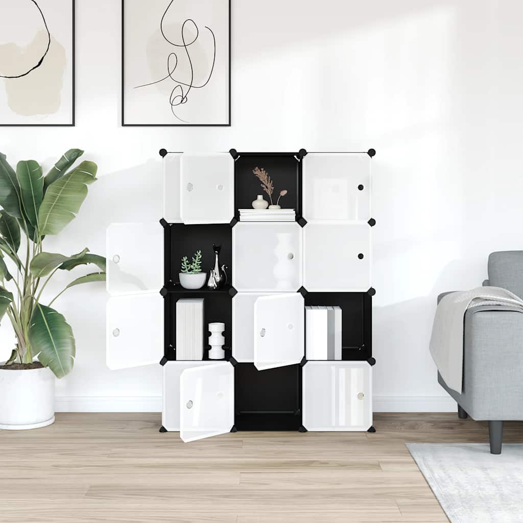 Vidaxl Storage mobili con 12 scomparti e porte in polipropene nero