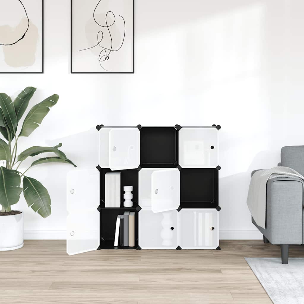 Vidaxl Storage mobili con 9 compartimenti e porte in polipropene nero
