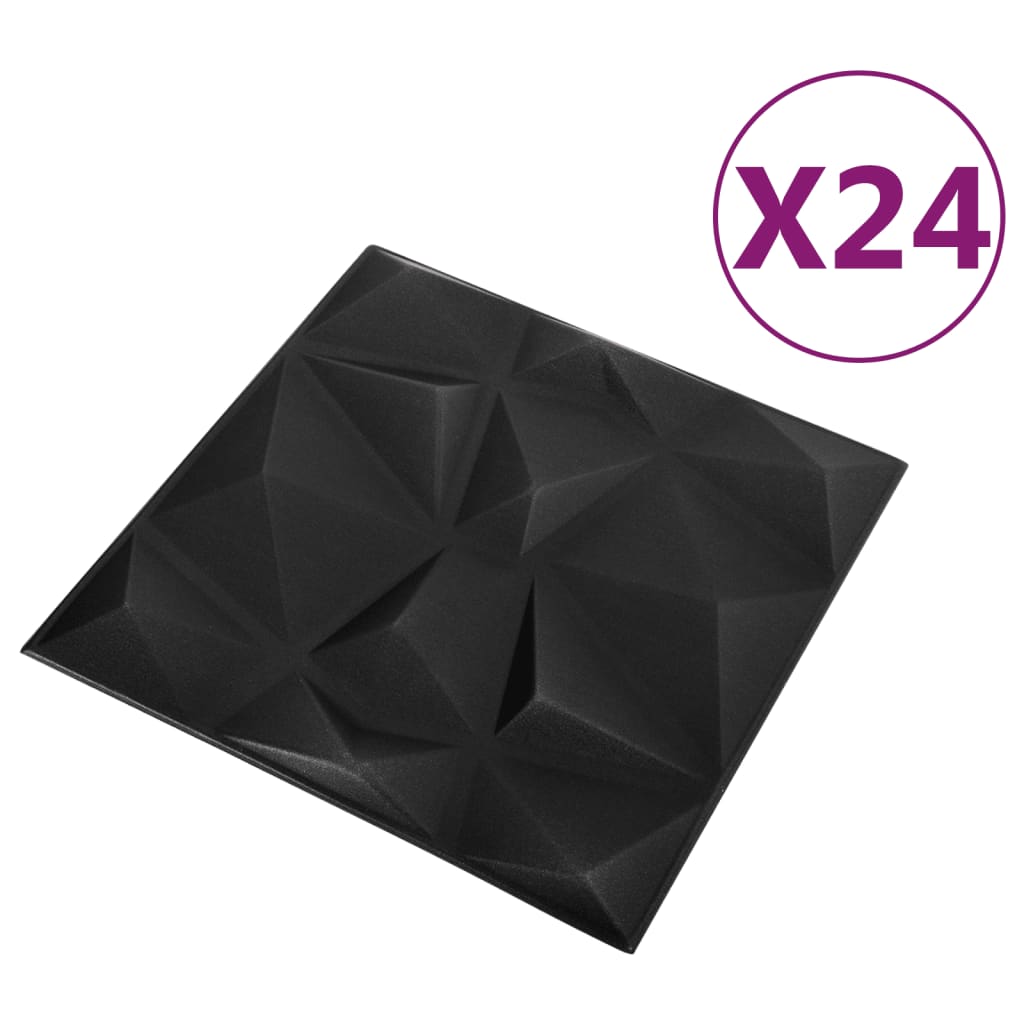 Vidaxl Pannelli a parete 24 ST 3D Diamond 6 m² 50x50 cm nero