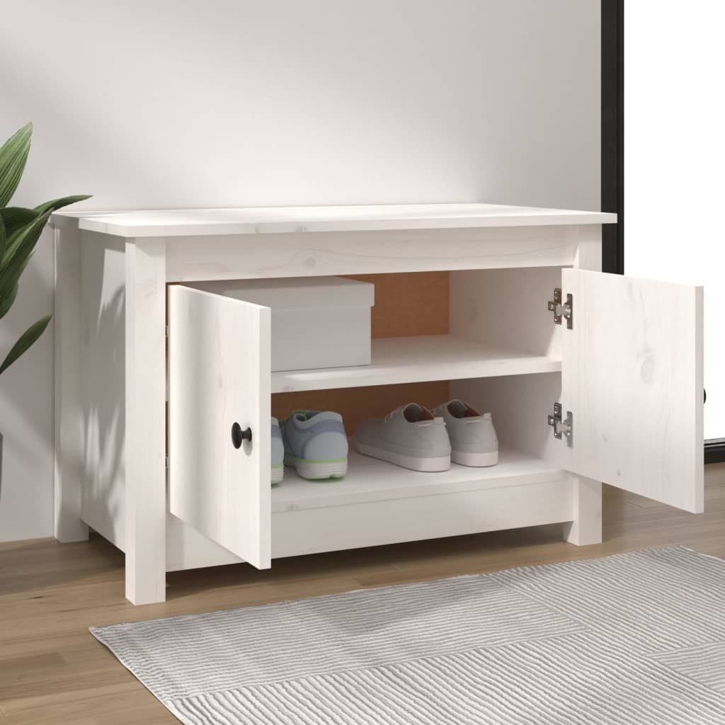 Gabinete de zapatos Vidaxl 70x38x45.5 cm de pino sólido blanco