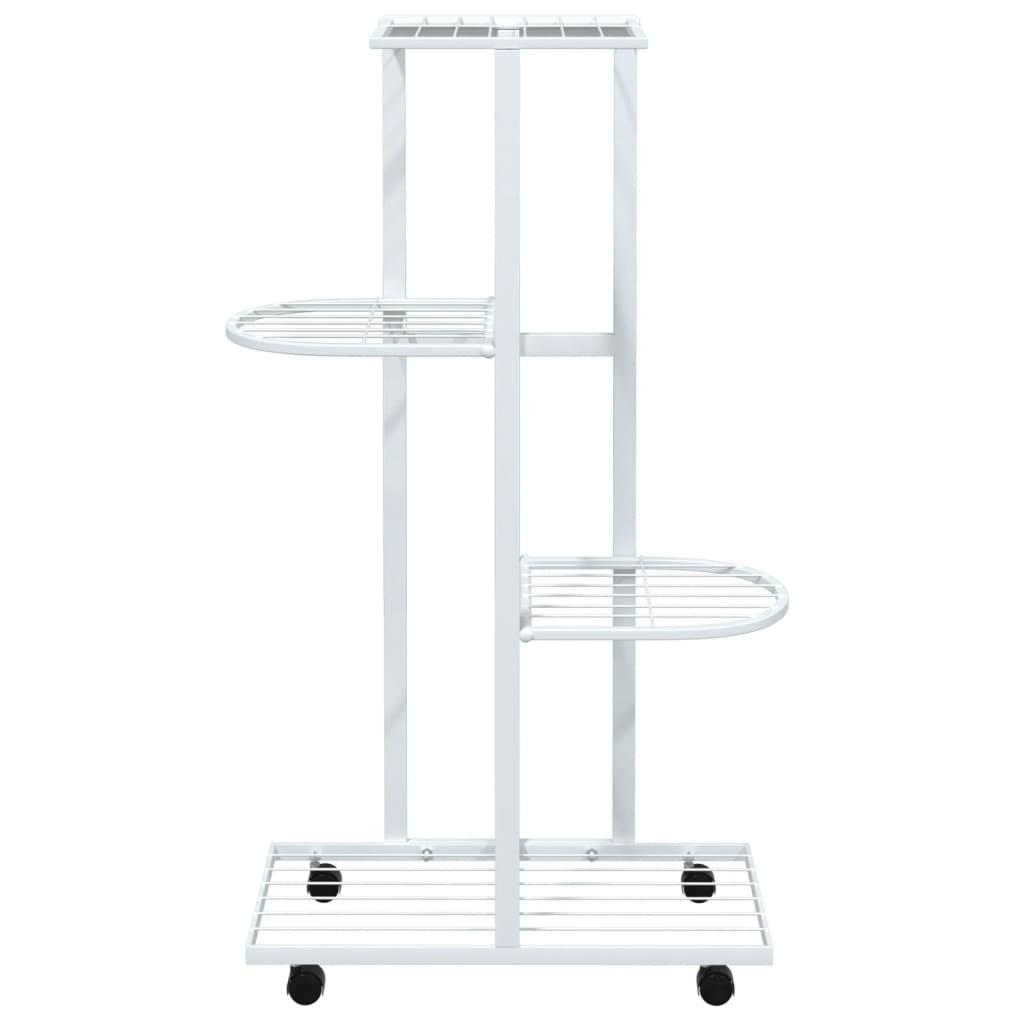 Estándar de flores Vidaxl con ruedas 4 capas 44x23x80 cm de hierro blanco