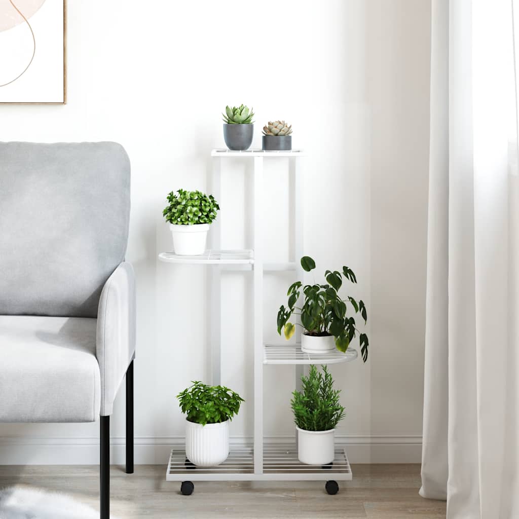 Estándar de flores Vidaxl con ruedas 4 capas 44x23x80 cm de hierro blanco
