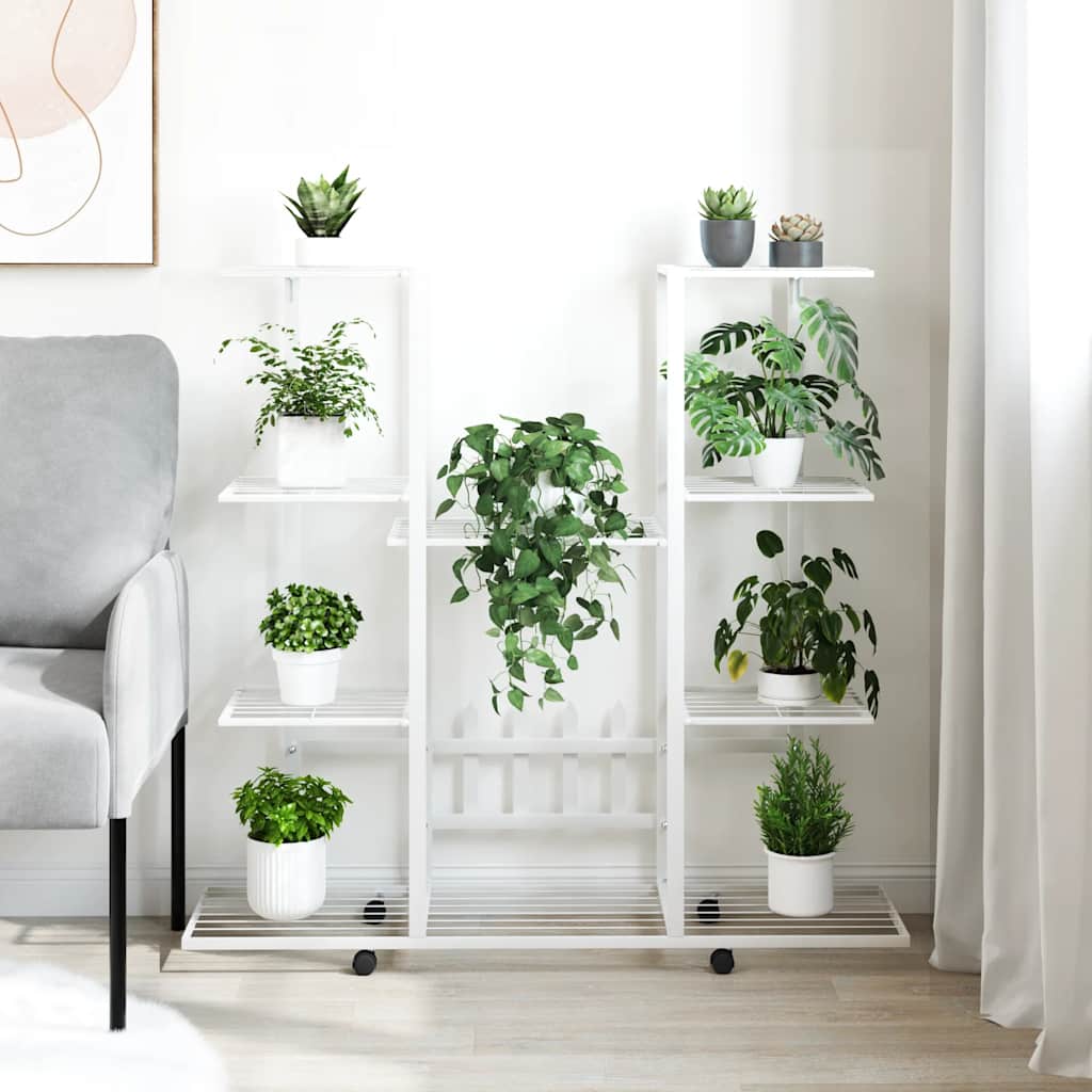 Estándar de flores Vidaxl con ruedas 94.5x24.5x91.5 cm de hierro blanco