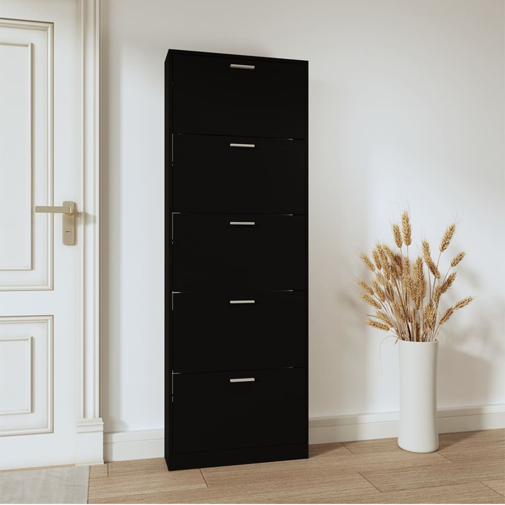 Gabinete de zapatos Vidaxl 59x17x169 cm de madera procesada negra
