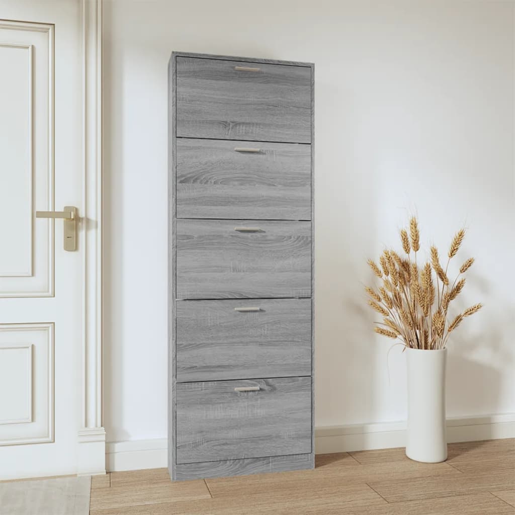 Gabinete de zapatos Vidaxl 59x17x169 CM Madera propiedad de Oak Grey Oak Color