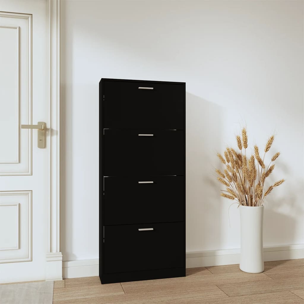 Gabinete de zapatos Vidaxl 59x17x150 cm de madera propiedad de negro