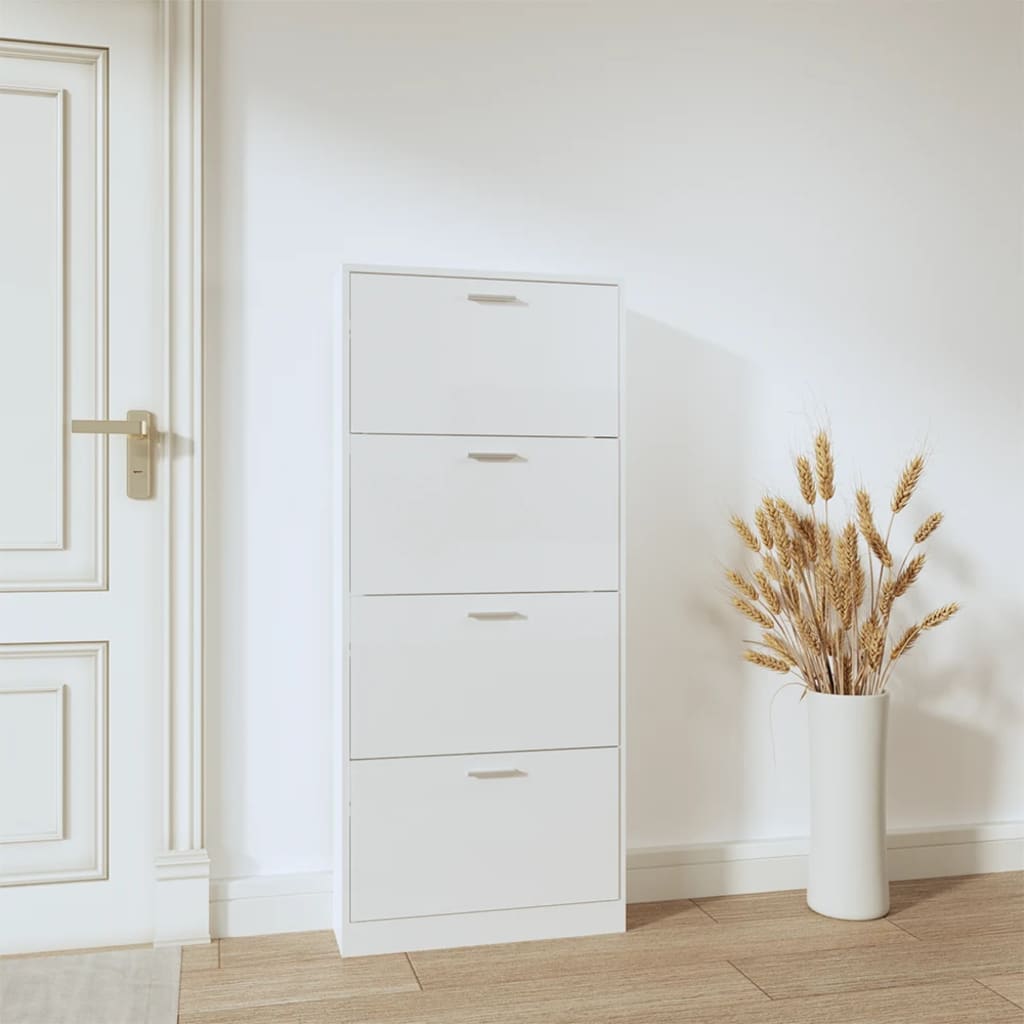 Gabinete de zapatos Vidaxl 59x17x150 cm de madera procesada de alto brillo blanco