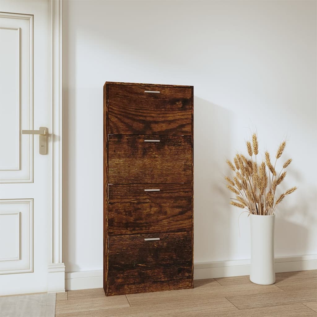Gabinete de zapatos Vidaxl 59x17x150 cm de madera propiedad de madera ahumada coloreada