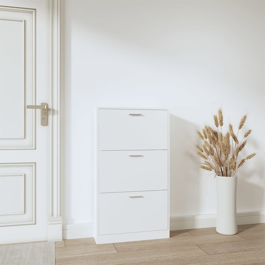Gabinete de zapatos Vidaxl 59x17x108 cm de madera procesada blanca