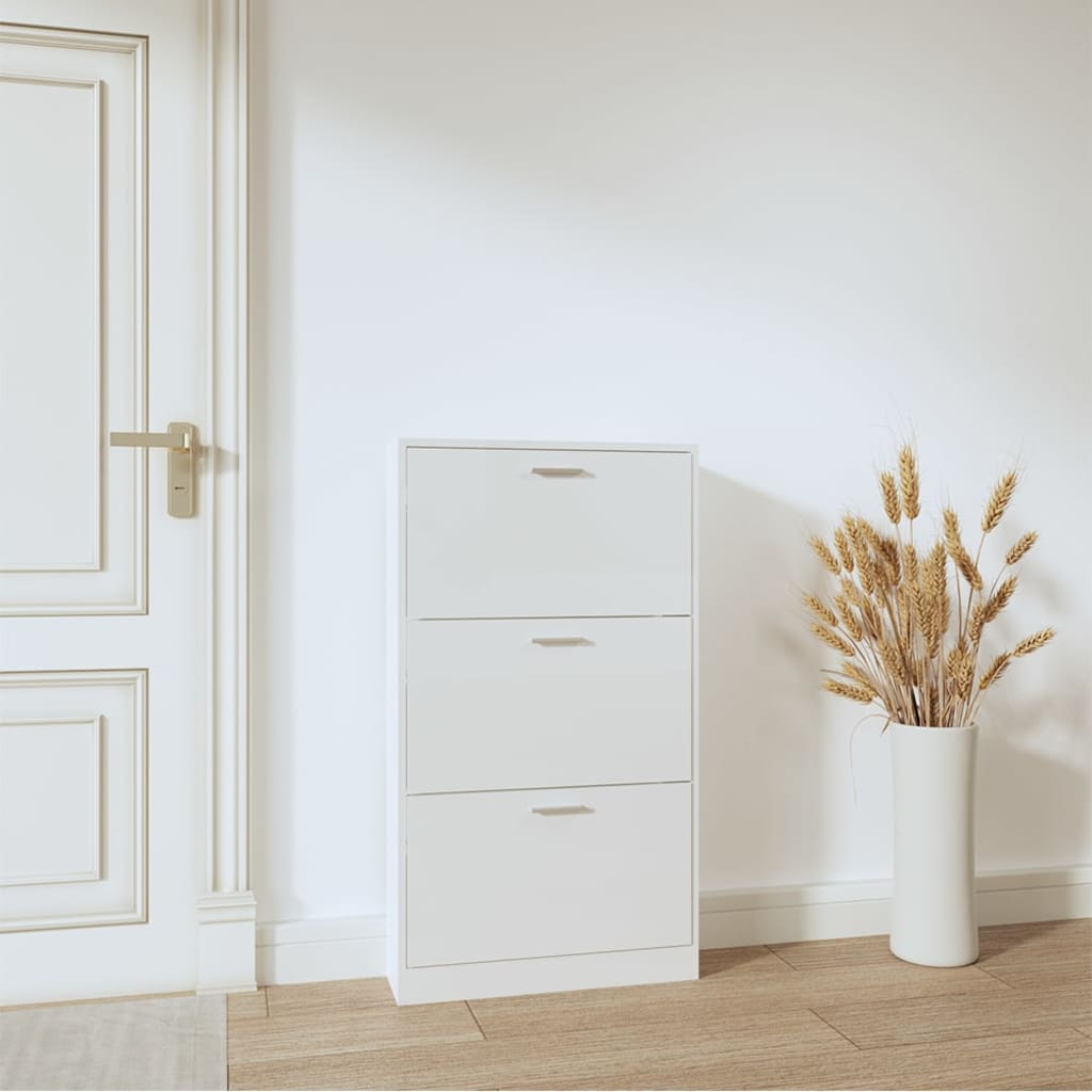 Gabinete de zapatos Vidaxl 59x17x108 cm de madera propiedad de alto brillo blanco