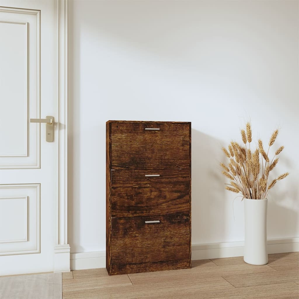 Gabinete de zapatos Vidaxl 59x17x108 cm de madera propiedad de roble ahumado