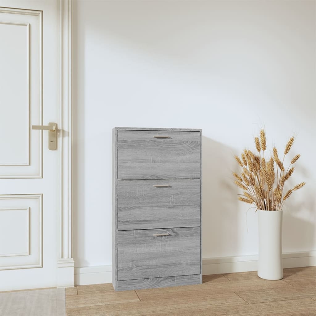 Gabinete de zapatos Vidaxl 59x17x108 cm de madera procesada Sonoma gris