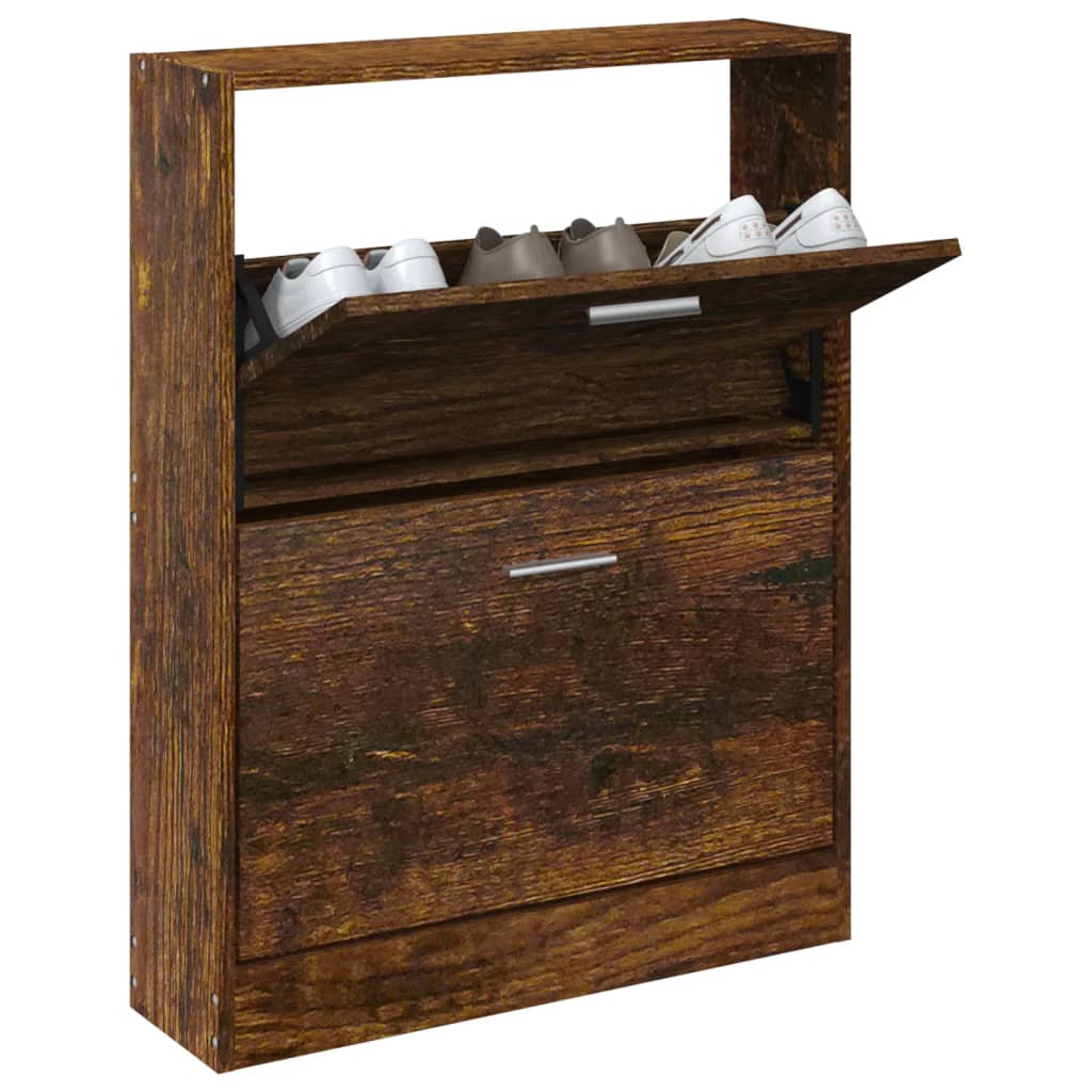 Gabinete de zapatos Vidaxl 59x17x81 cm de madera de madera de propiedad ahumada coloreada