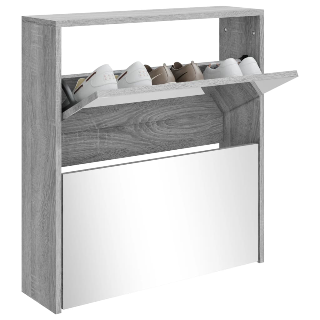 Gabinete de zapato Vidaxl con espejo 2 capas 63x17x67 cm gris Sonoma