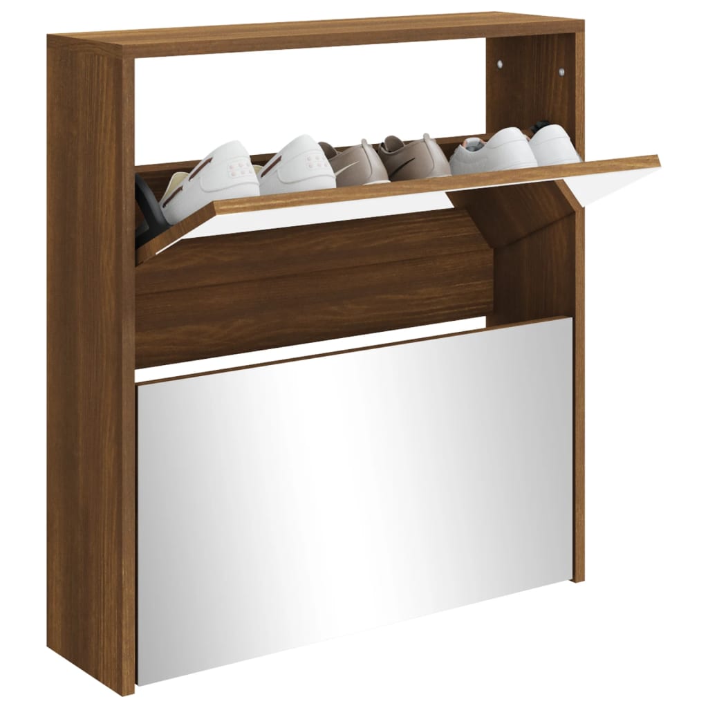 Gabinete de zapato Vidaxl con espejo 2 capas 63x17x67 cm Browniken