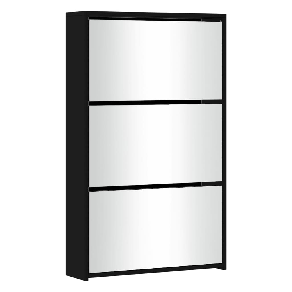 Vidaxl Cabinet da scarpe con specchio a 3 strati 63x17x102.5 cm nero