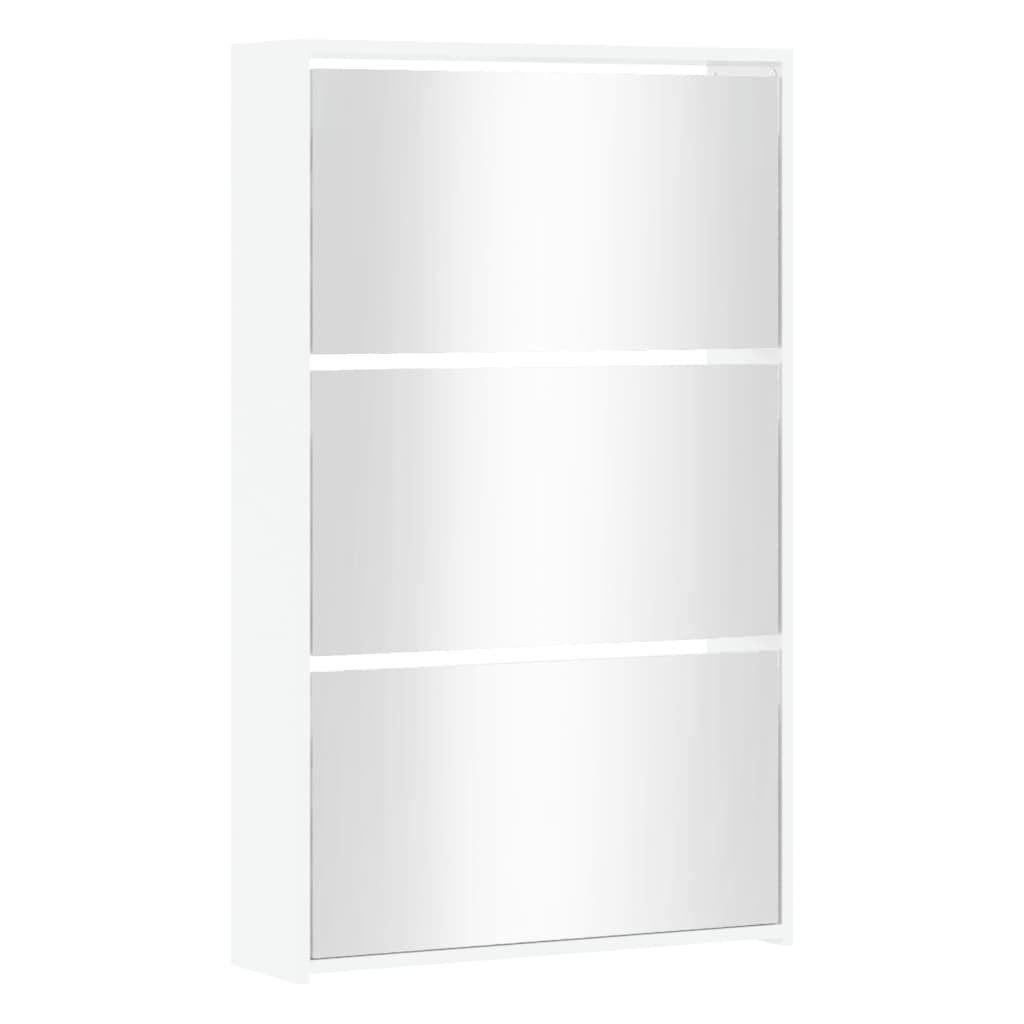 Gabinete de zapato Vidaxl con espejo 3 capas 63x17x102.5 cm de alto brillo blanco