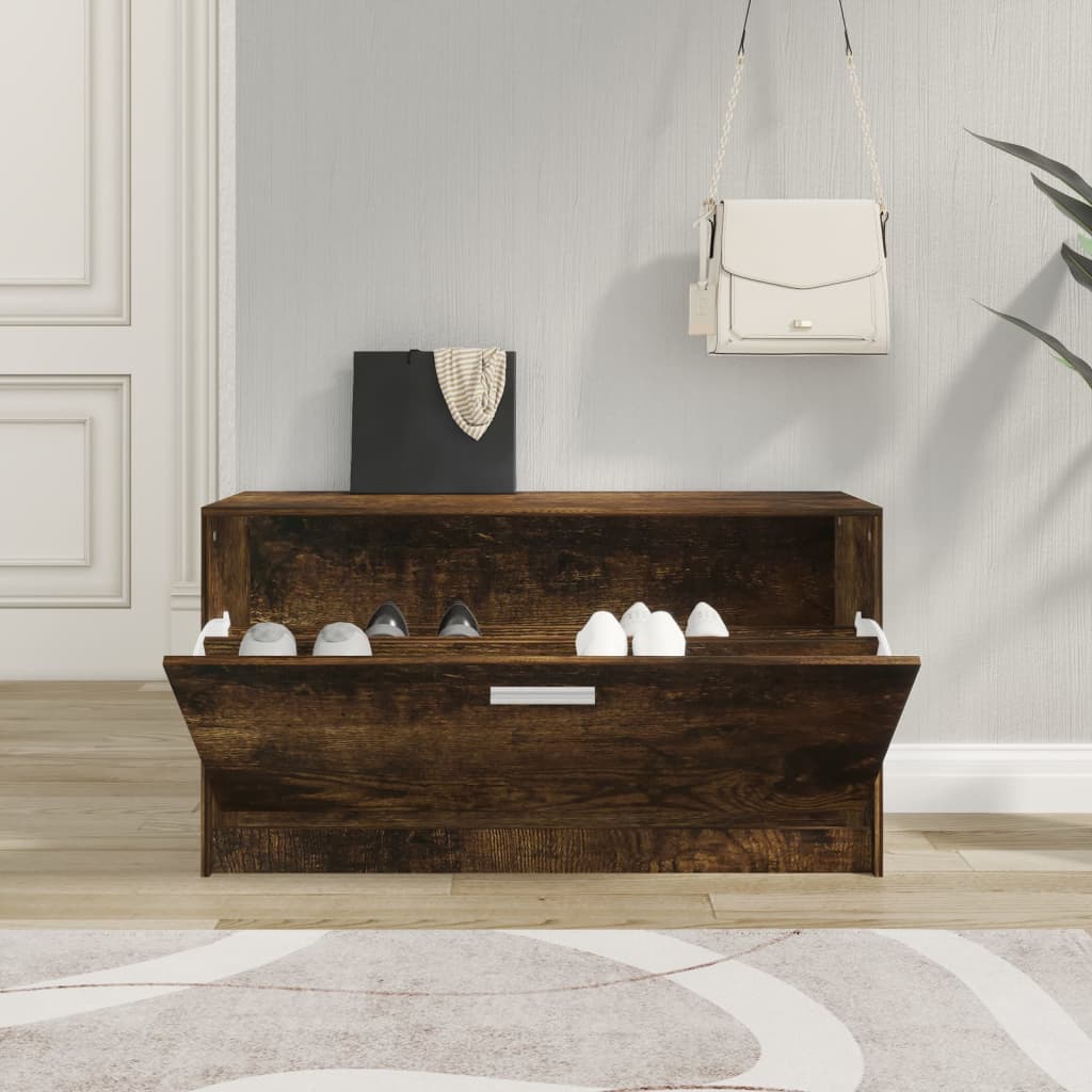 Sofá de zapatos Vidaxl 80x24x45 cm de madera procesada roble ahumado