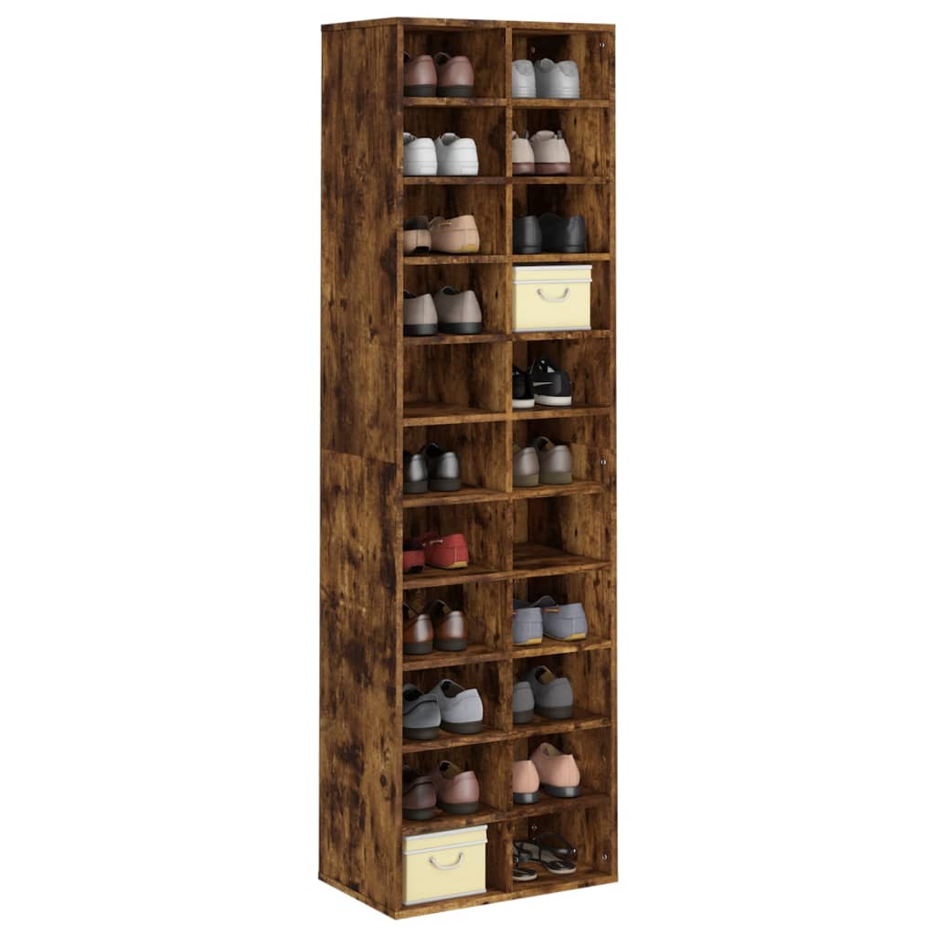 Gabinete de zapatos Vidaxl 54x34x183 cm de madera propiedad de roble ahumado