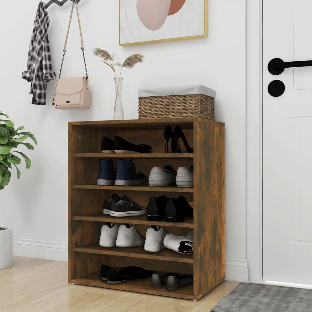 Gabinete de zapatos Vidaxl 60x35x70 cm de madera propiedad de roble ahumado